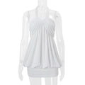 Pure and sexy style white halter neck dress, pleated flower bud faux two-piece bodycon skirt