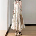 Forest-style retro floral print vest dress for women, loose fit and slimming summer dress